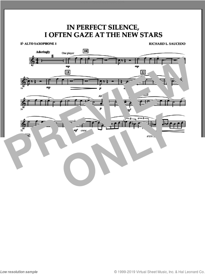 In Perfect Silence, I Often Gaze at the New Stars sheet music for concert band (Eb alto saxophone 1) by Richard L. Saucedo, intermediate skill level
