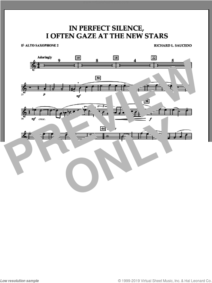 In Perfect Silence, I Often Gaze at the New Stars sheet music for concert band (Eb alto saxophone 2) by Richard L. Saucedo, intermediate skill level