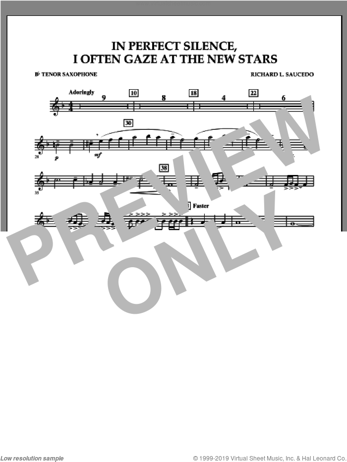 In Perfect Silence, I Often Gaze at the New Stars sheet music for concert band (Bb tenor saxophone) by Richard L. Saucedo, intermediate skill level