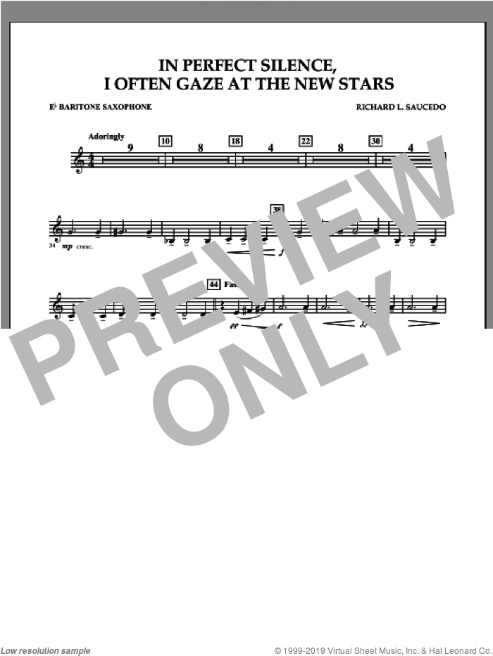 In Perfect Silence, I Often Gaze at the New Stars sheet music for concert band (Eb baritone saxophone) by Richard L. Saucedo, intermediate skill level