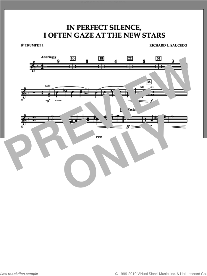 In Perfect Silence, I Often Gaze at the New Stars sheet music for concert band (Bb trumpet 1) by Richard L. Saucedo, intermediate skill level