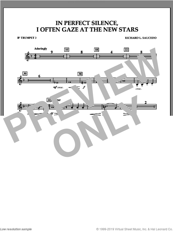 In Perfect Silence, I Often Gaze at the New Stars sheet music for concert band (Bb trumpet 3) by Richard L. Saucedo, intermediate skill level