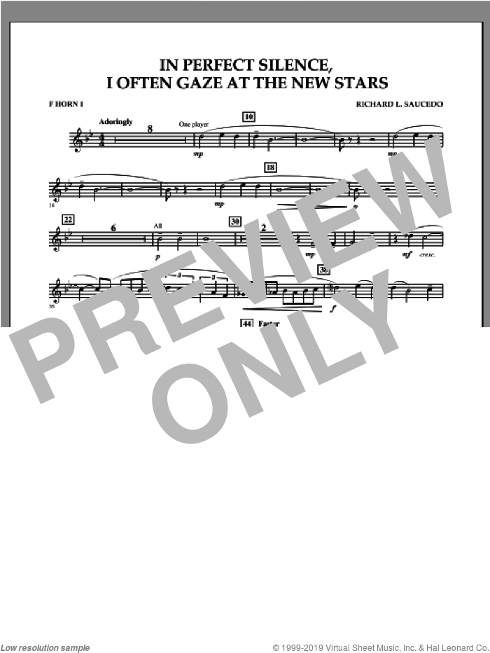 In Perfect Silence, I Often Gaze at the New Stars sheet music for concert band (f horn 1) by Richard L. Saucedo, intermediate skill level