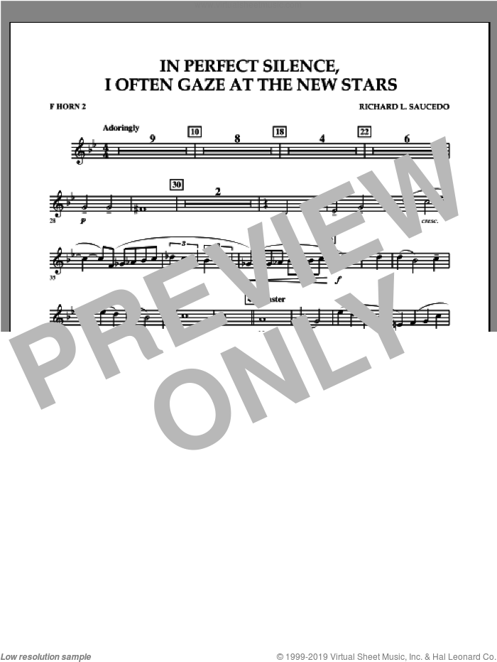 In Perfect Silence, I Often Gaze at the New Stars sheet music for concert band (f horn 2) by Richard L. Saucedo, intermediate skill level