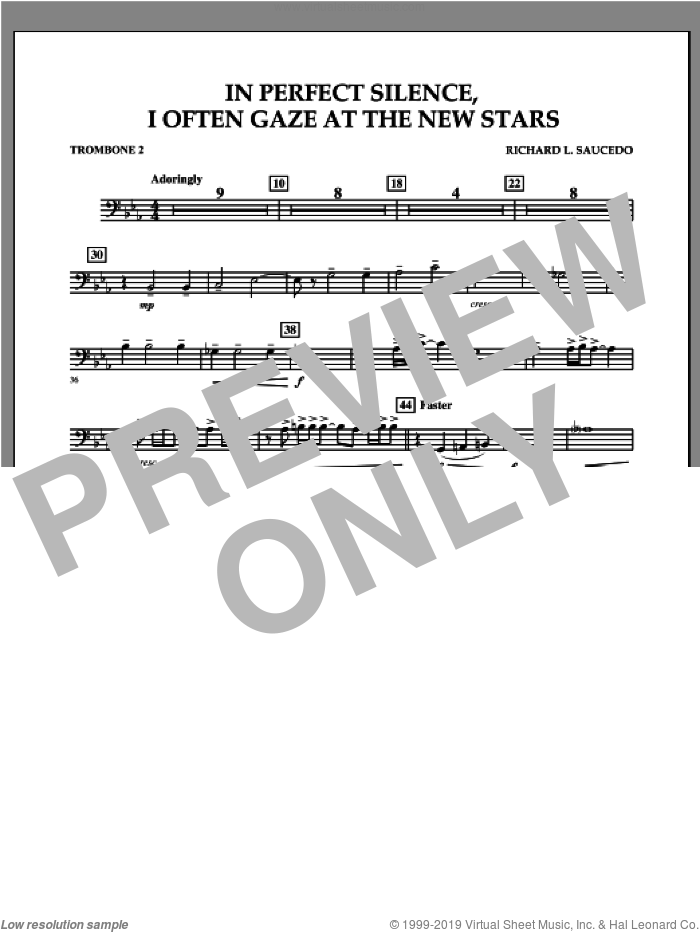 In Perfect Silence, I Often Gaze at the New Stars sheet music for concert band (trombone 2) by Richard L. Saucedo, intermediate skill level