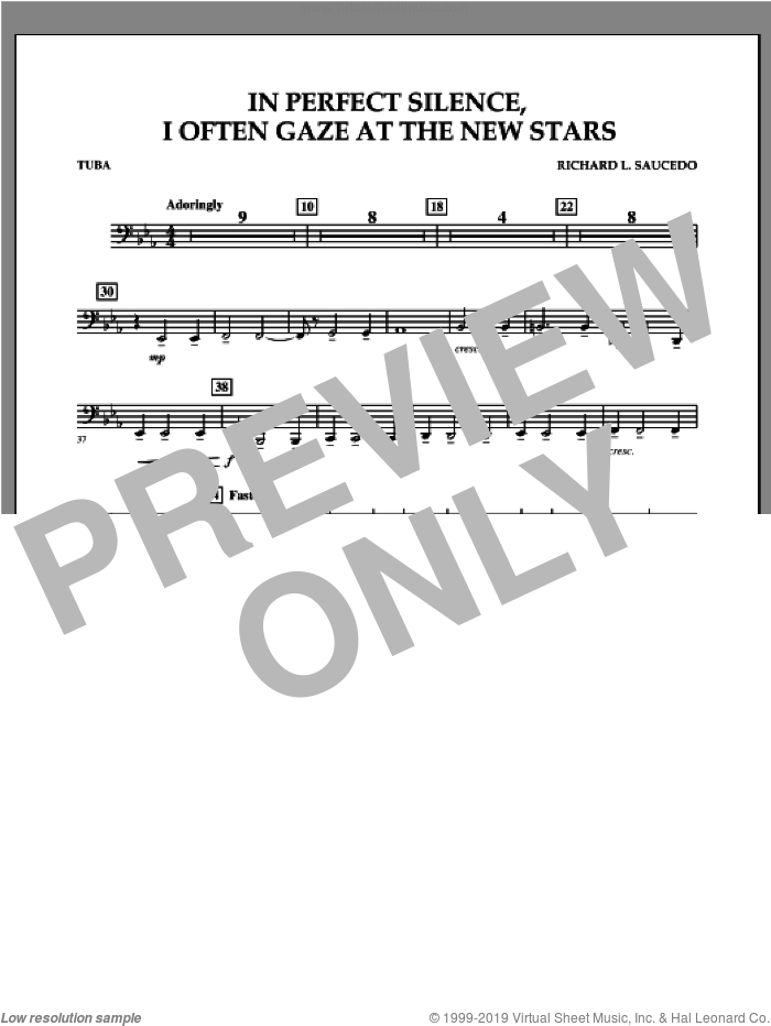 In Perfect Silence, I Often Gaze at the New Stars sheet music for concert band (tuba) by Richard L. Saucedo, intermediate skill level
