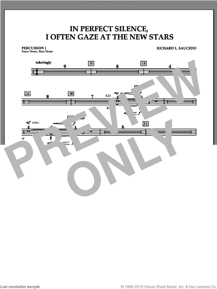 In Perfect Silence, I Often Gaze at the New Stars sheet music for concert band (percussion 1) by Richard L. Saucedo, intermediate skill level