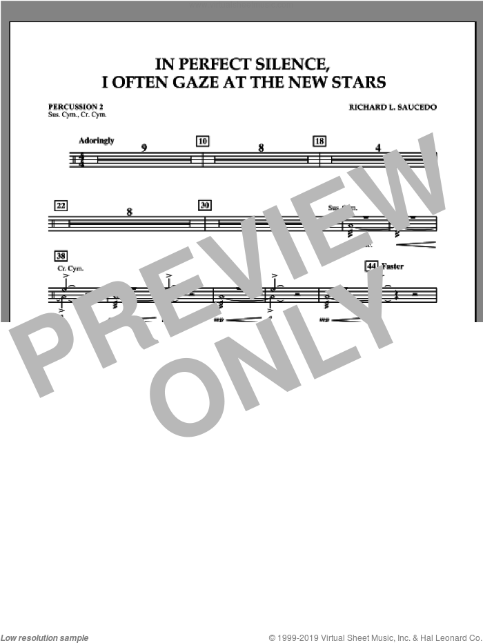In Perfect Silence, I Often Gaze at the New Stars sheet music for concert band (percussion 2) by Richard L. Saucedo, intermediate skill level