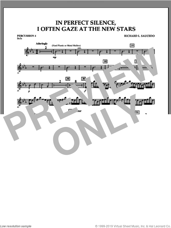 In Perfect Silence, I Often Gaze at the New Stars sheet music for concert band (percussion 4) by Richard L. Saucedo, intermediate skill level