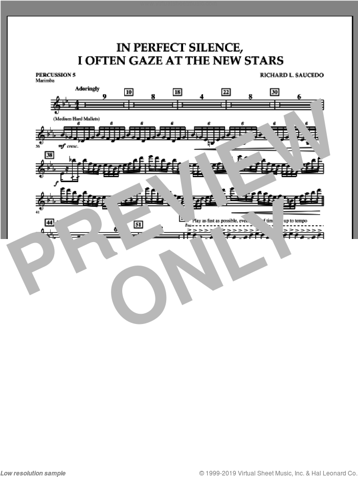 In Perfect Silence, I Often Gaze at the New Stars sheet music for concert band (percussion 5) by Richard L. Saucedo, intermediate skill level