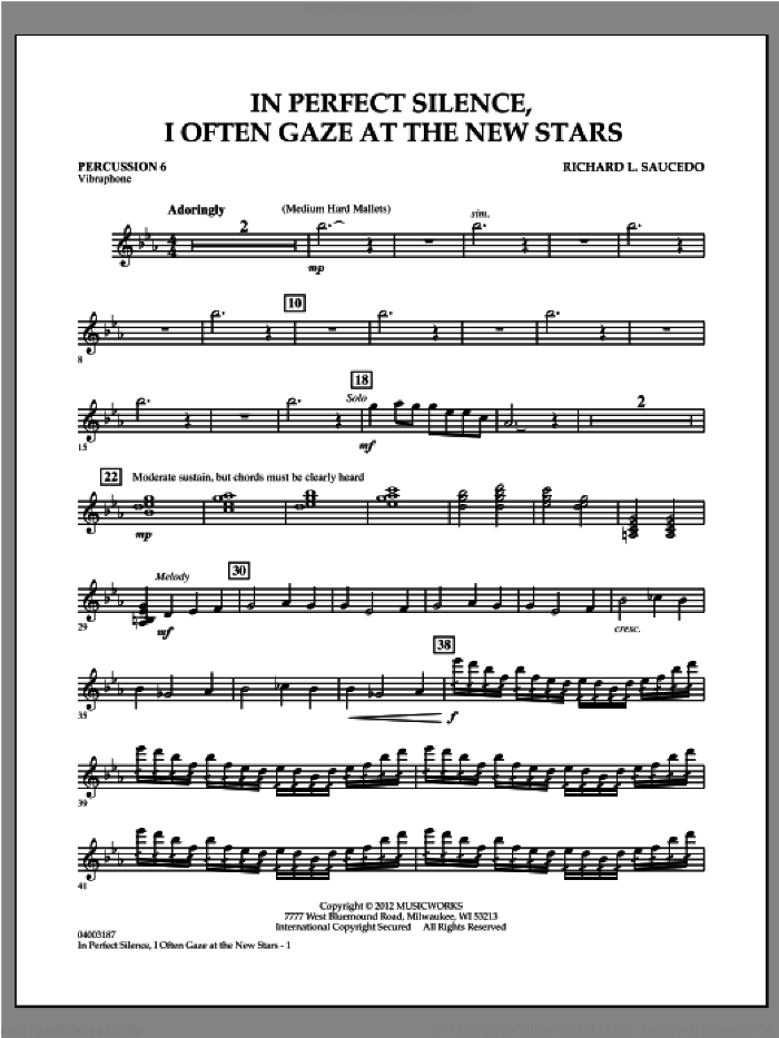 In Perfect Silence, I Often Gaze at the New Stars sheet music for concert band (percussion 6) by Richard L. Saucedo, intermediate skill level