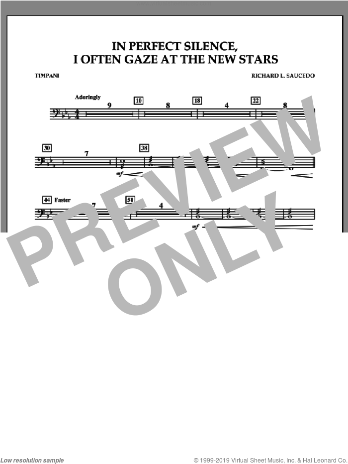 In Perfect Silence, I Often Gaze at the New Stars sheet music for concert band (timpani) by Richard L. Saucedo, intermediate skill level