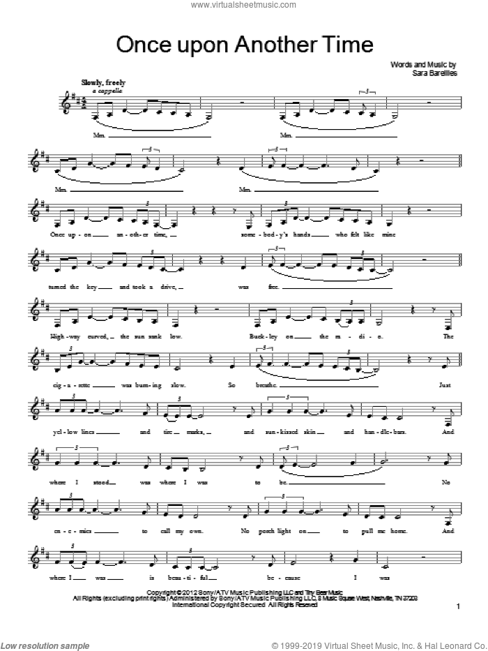 Once Upon Another Time sheet music for voice, piano or guitar by Sara Bareilles, intermediate skill level
