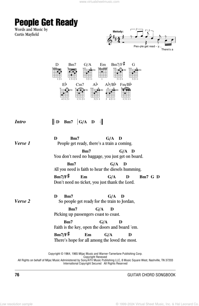 People Get Ready sheet music for guitar (chords) by Bob Marley, Curtis Mayfield and Rod Stewart, intermediate skill level