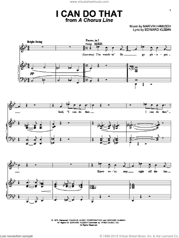 I Can Do That sheet music for voice and piano by Marvin Hamlisch and Edward Kleban, intermediate skill level