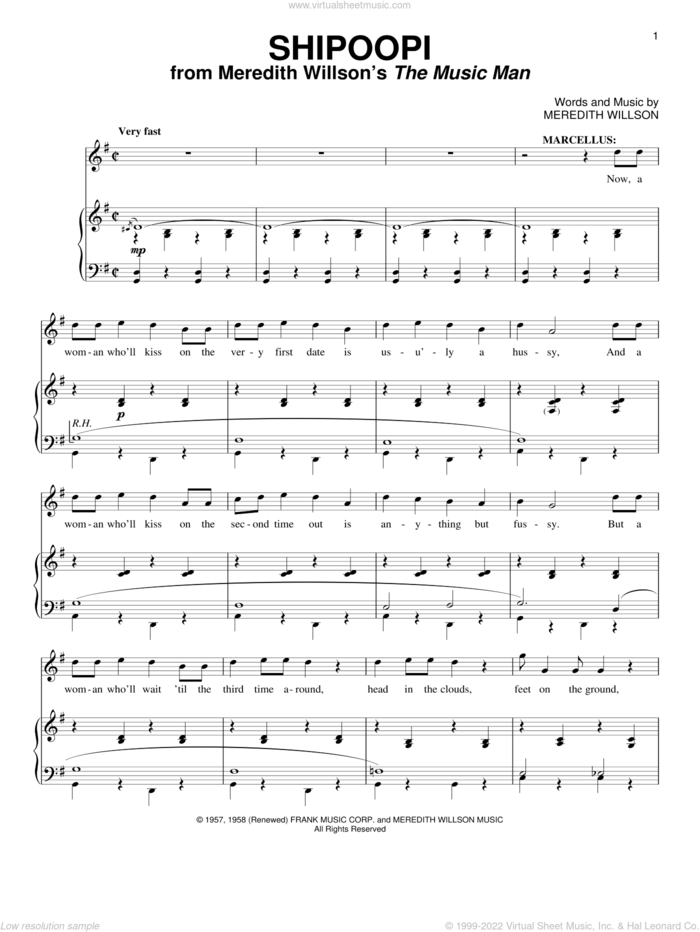 Shipoopi sheet music for voice and piano by Meredith Willson, intermediate skill level