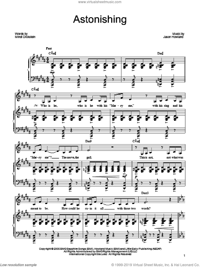 Astonishing sheet music for voice, piano or guitar by Mindi Dickstein and Jason Howland, intermediate skill level