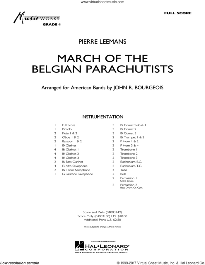 March Of The Belgian Parachutists (COMPLETE) sheet music for concert band by John R. Bourgeois and Pierre Leemans, intermediate skill level
