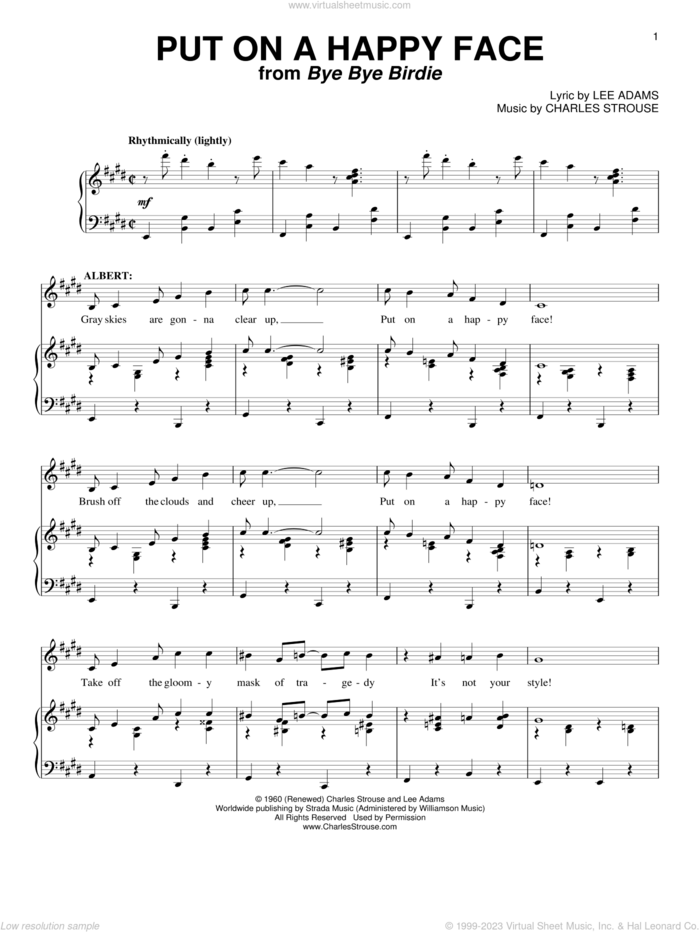 Put On A Happy Face sheet music for voice and piano by Charles Strouse, Bye Bye Birdie (Musical) and Lee Adams, intermediate skill level