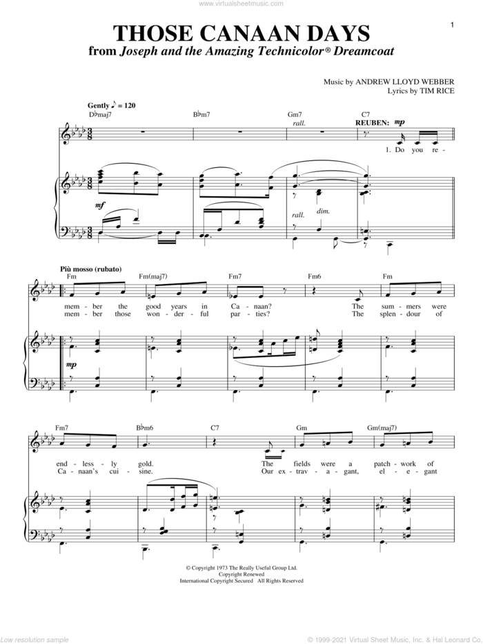 Those Canaan Days (from Joseph And The Amazing Technicolor Dreamcoat) sheet music for voice and piano by Andrew Lloyd Webber, Joseph And The Amazing Technicolor Dreamcoat (Musical) and Tim Rice, intermediate skill level