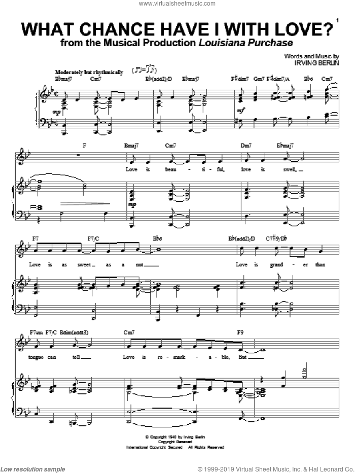 What Chance Have I With Love? sheet music for voice and piano by Irving Berlin, intermediate skill level
