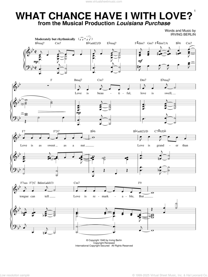 What Chance Have I With Love? sheet music for voice and piano by Irving Berlin, intermediate skill level