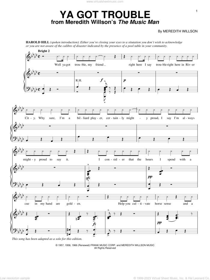 Ya Got Trouble sheet music for voice and piano by Meredith Willson, intermediate skill level