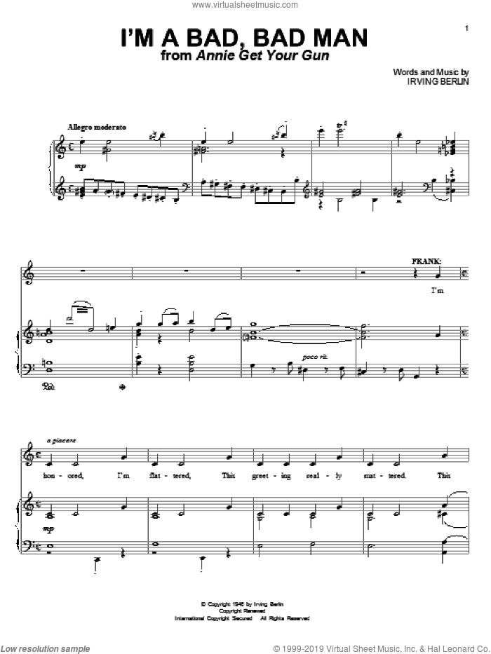 I'm A Bad, Bad Man sheet music for voice and piano by Irving Berlin, intermediate skill level