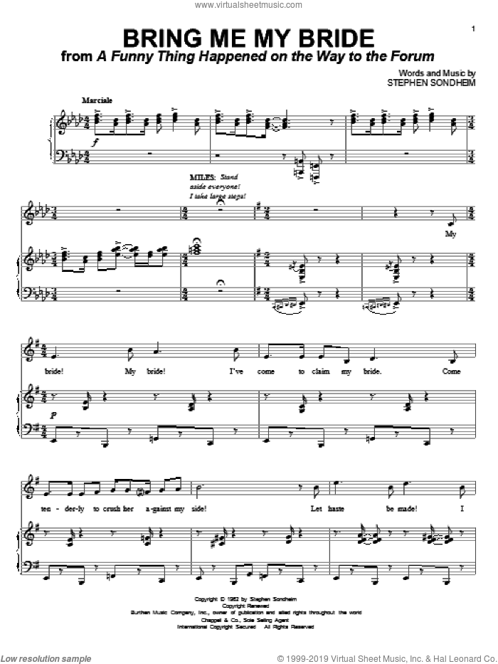Bring Me My Bride sheet music for voice and piano by Stephen Sondheim, intermediate skill level
