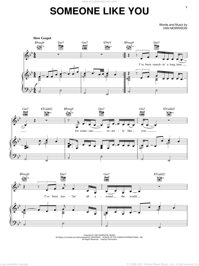 Someone Like You sheet music for voice, piano or guitar by Van Morrison, intermediate skill level