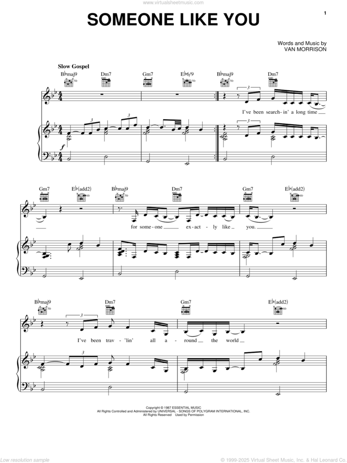 Someone Like You sheet music for voice, piano or guitar by Van Morrison, intermediate skill level