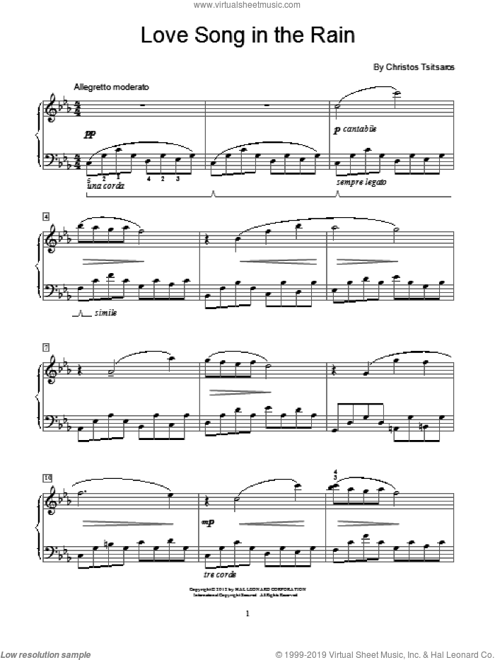 Love Song In The Rain sheet music for piano solo (elementary) by Christos Tsitsaros, beginner piano (elementary)