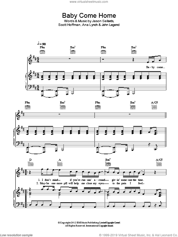 Baby Come Home sheet music for voice, piano or guitar by Scissor Sisters, Ana Lynch, Jason Sellards, John Legend and Scott Hoffman, intermediate skill level