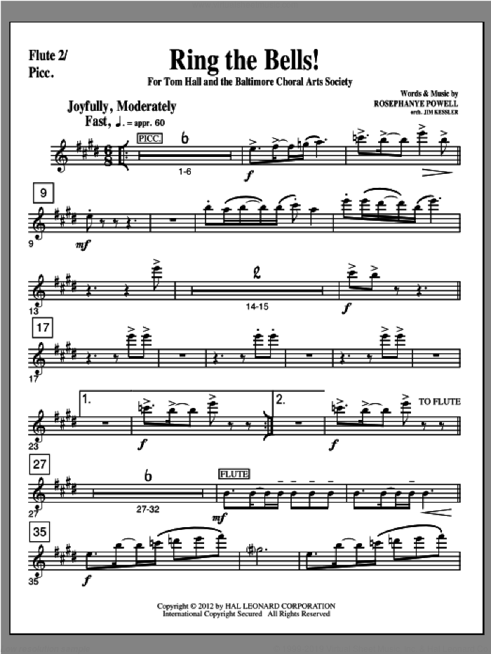 Ring The Bells! sheet music for orchestra/band (flute 2, piccolo) by Rosephanye Powell, intermediate skill level
