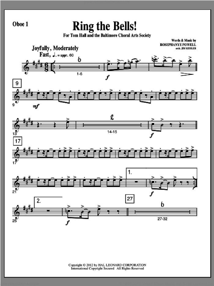 Ring The Bells! sheet music for orchestra/band (oboe 1) by Rosephanye Powell, intermediate skill level