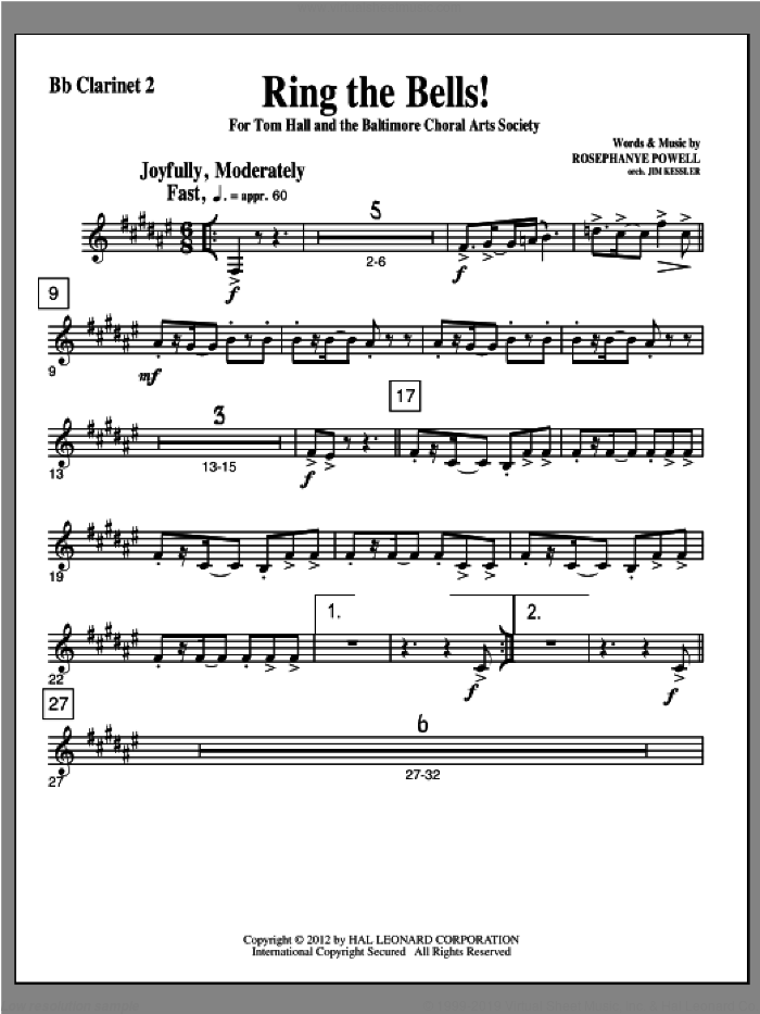 Ring The Bells! sheet music for orchestra/band (Bb clarinet 2) by Rosephanye Powell, intermediate skill level