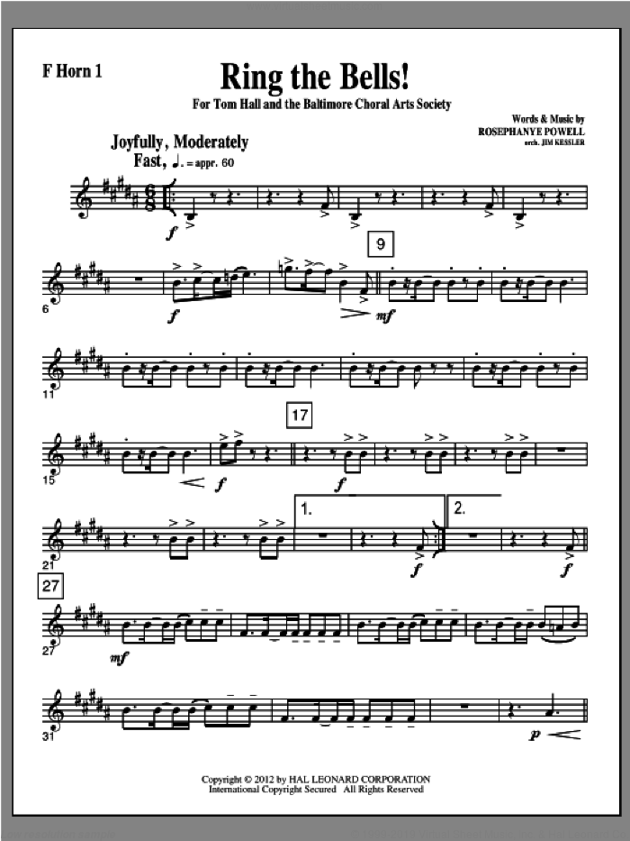 Ring The Bells! sheet music for orchestra/band (f horn 1) by Rosephanye Powell, intermediate skill level