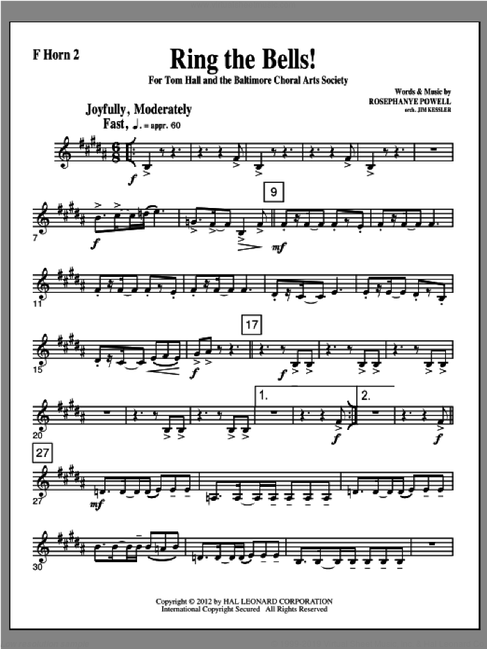 Ring The Bells! sheet music for orchestra/band (f horn 2) by Rosephanye Powell, intermediate skill level