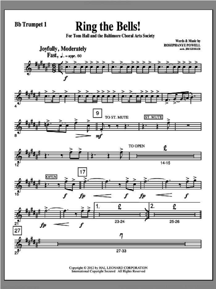 Ring The Bells! sheet music for orchestra/band (Bb trumpet 1) by Rosephanye Powell, intermediate skill level