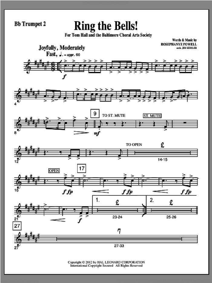Ring The Bells! sheet music for orchestra/band (Bb trumpet 2) by Rosephanye Powell, intermediate skill level