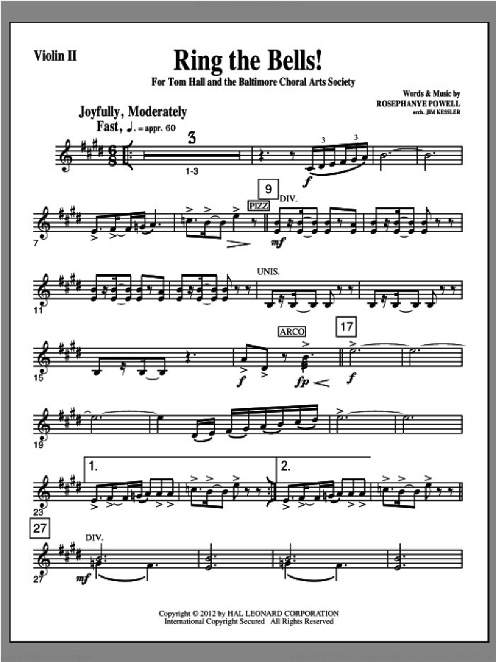 Ring The Bells! sheet music for orchestra/band (violin 2) by Rosephanye Powell, intermediate skill level