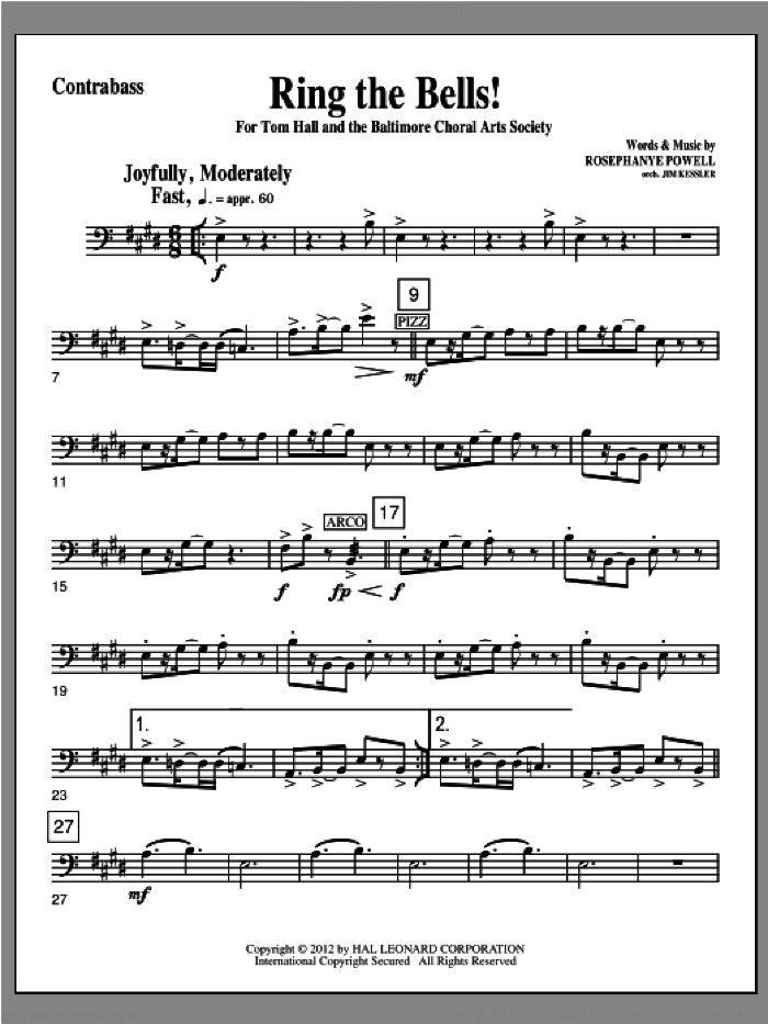 Ring The Bells! sheet music for orchestra/band (contrabass) by Rosephanye Powell, intermediate skill level