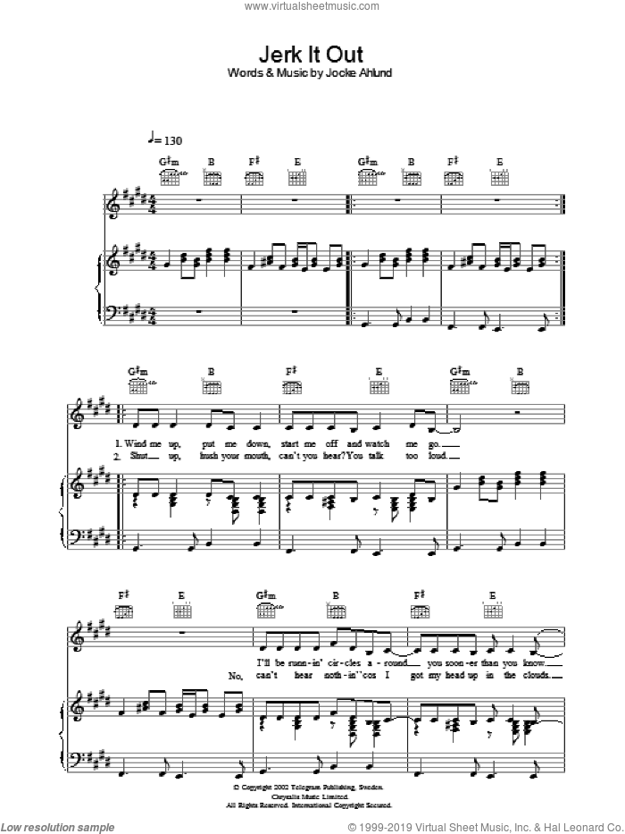 Jerk It Out sheet music for voice, piano or guitar by The Caesars and Jocke Ahlund, intermediate skill level
