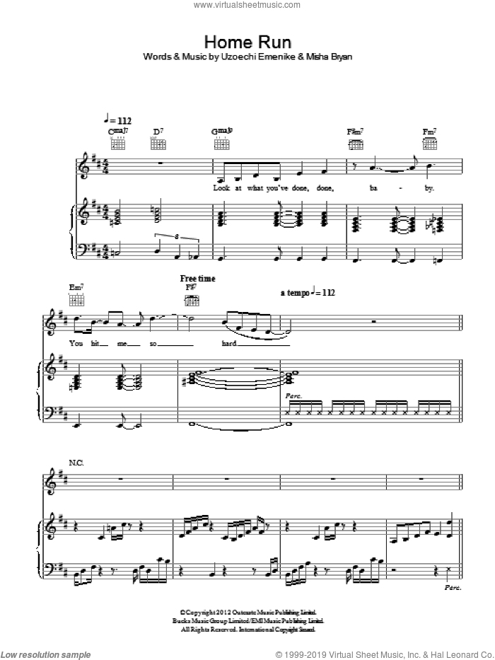 Home Run sheet music for voice, piano or guitar by Misha B, Misha Bryan and Uzoechi Emenike, intermediate skill level