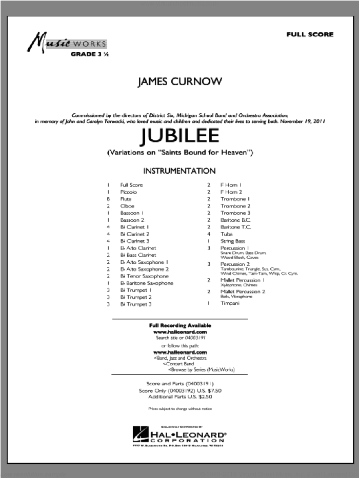 Jubilee (Variations On 'Saints Bound for Heaven') (COMPLETE) sheet music for concert band by James Curnow, intermediate skill level