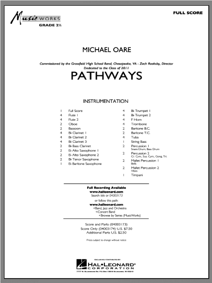 Pathways (COMPLETE) sheet music for concert band by Michael Oare, intermediate skill level