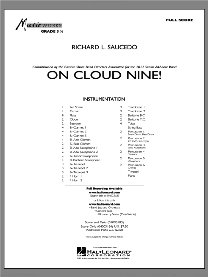 On Cloud Nine! (COMPLETE) sheet music for concert band by Richard L. Saucedo, intermediate skill level