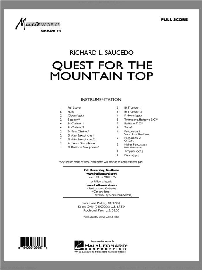 Quest For The Mountain Top (COMPLETE) sheet music for concert band by Richard L. Saucedo, intermediate skill level