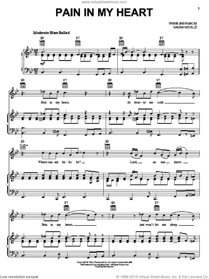 Pain In My Heart sheet music for voice, piano or guitar by Otis Redding and Naomi Neville, intermediate skill level