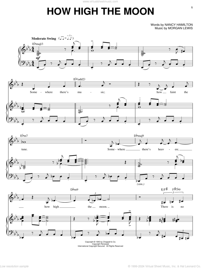 How High The Moon sheet music for voice and piano by Ann Hampton Callaway, Morgan Lewis and Nancy Hamilton, intermediate skill level